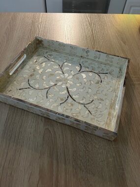 Decorative Cutout Serving Tray in Cream and Gold